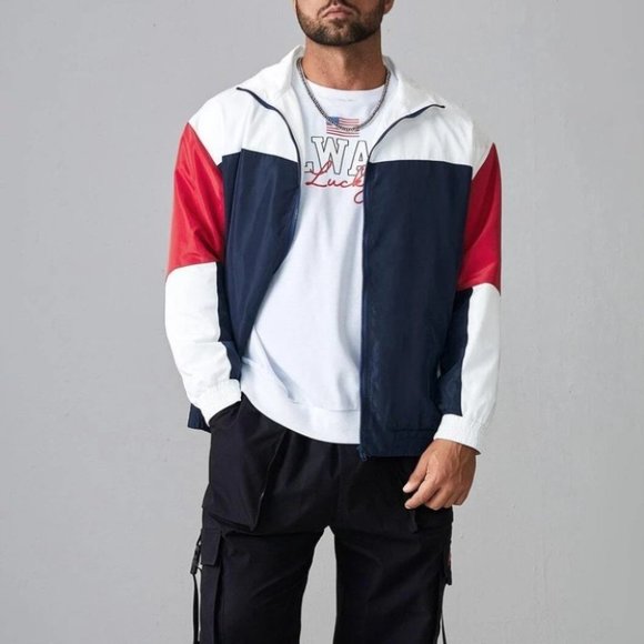 Casual Men's Colorblock Zip Up Jacket - Picture 4 of 5